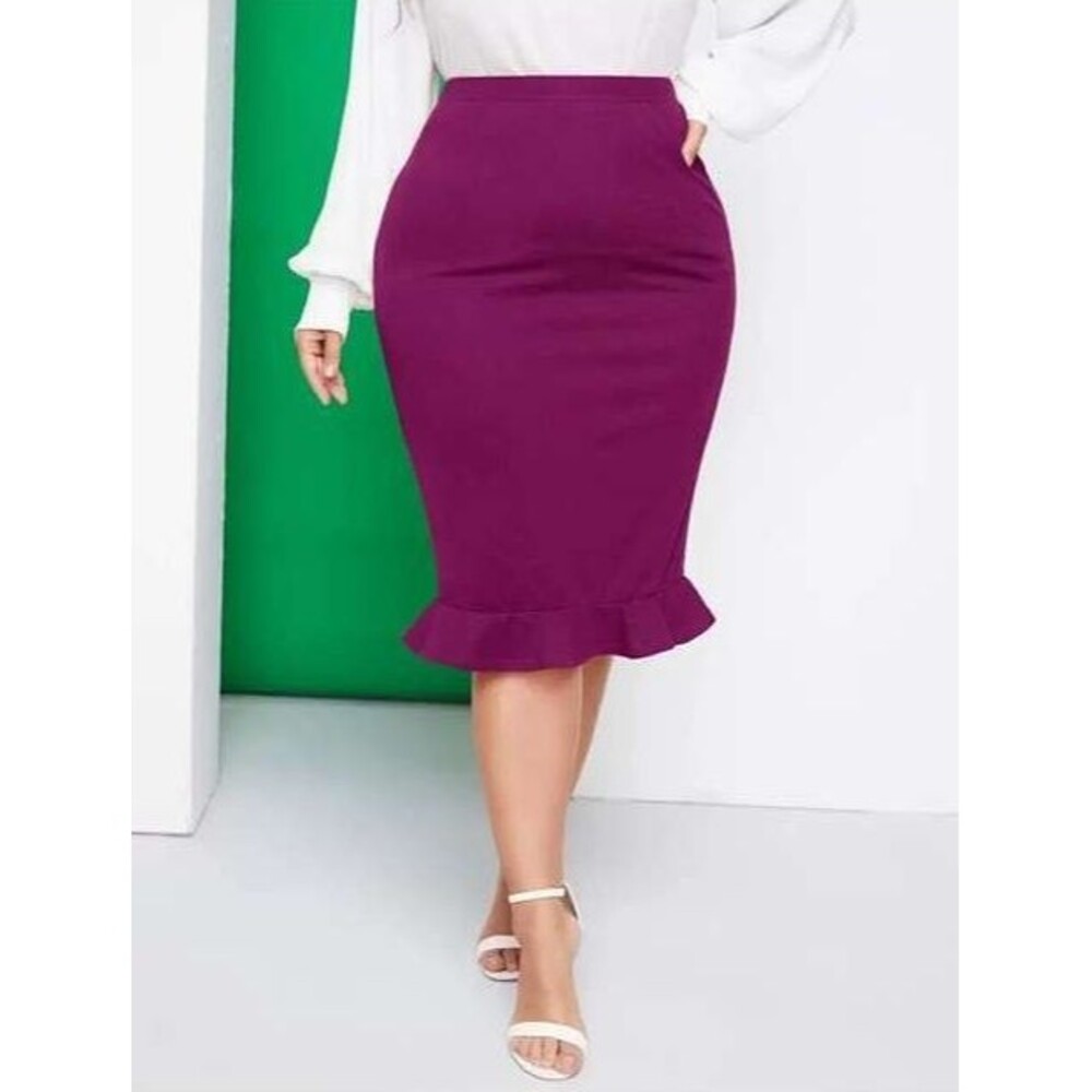 SHEIN Privé Purple Low Pencil Skirt with Gathered Size 0XL